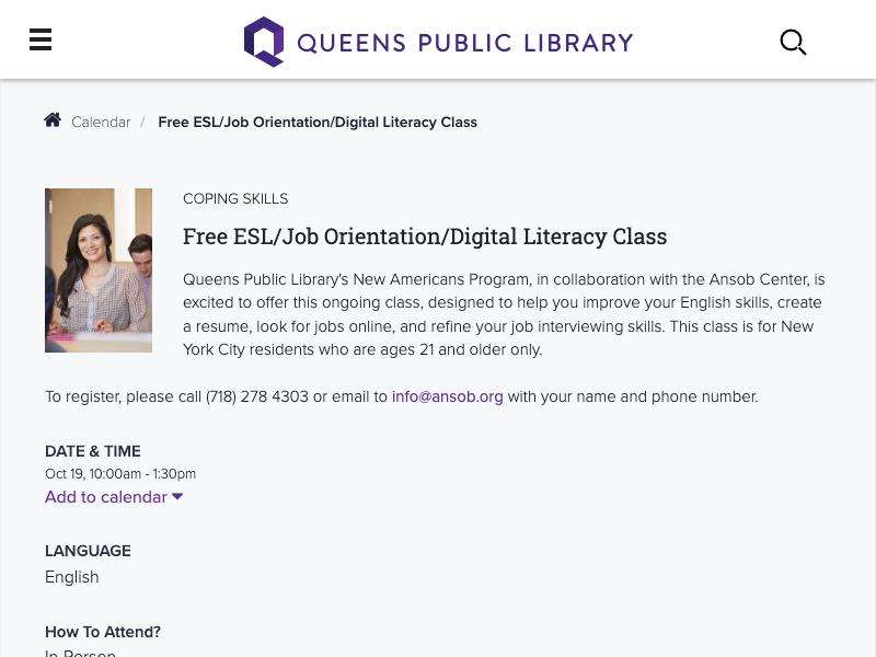 Free ESL/Job Orientation/Digital Literac...