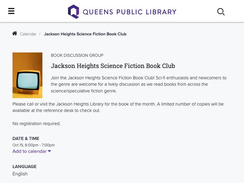 Jackson Heights Science Fiction Book Clu...