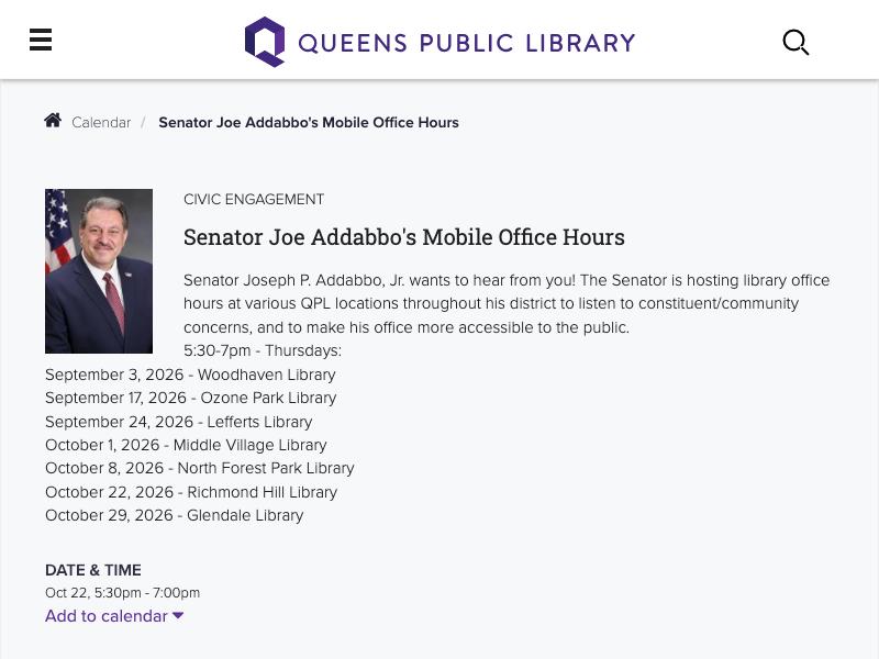 Senator Joe Addabbo's Mobile Office Hour...