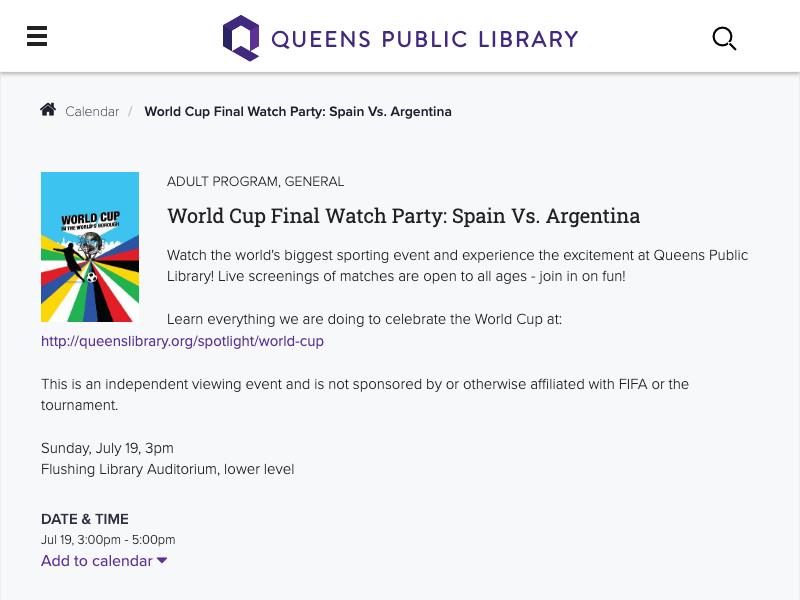 World Cup Final Watch Party: Spain vs. A...