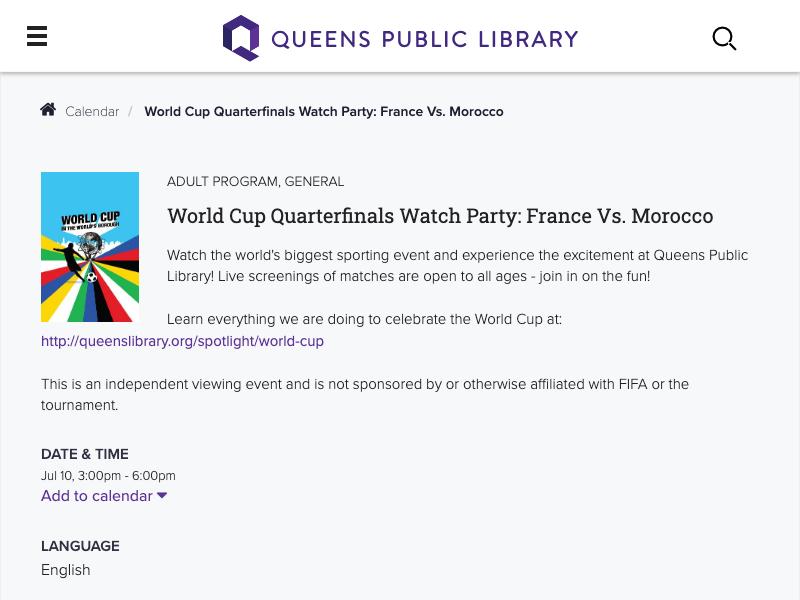World Cup Quarterfinals Watch Party: Fra...