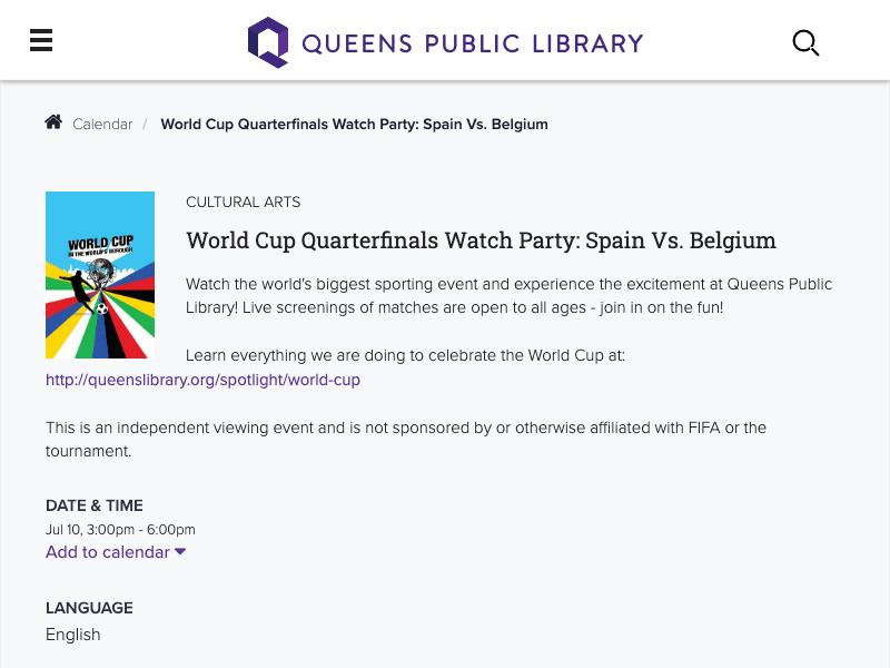 World Cup Quarterfinals Watch Party: Spa...