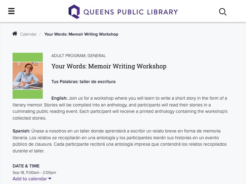 Your Words: Memoir Writing Workshop